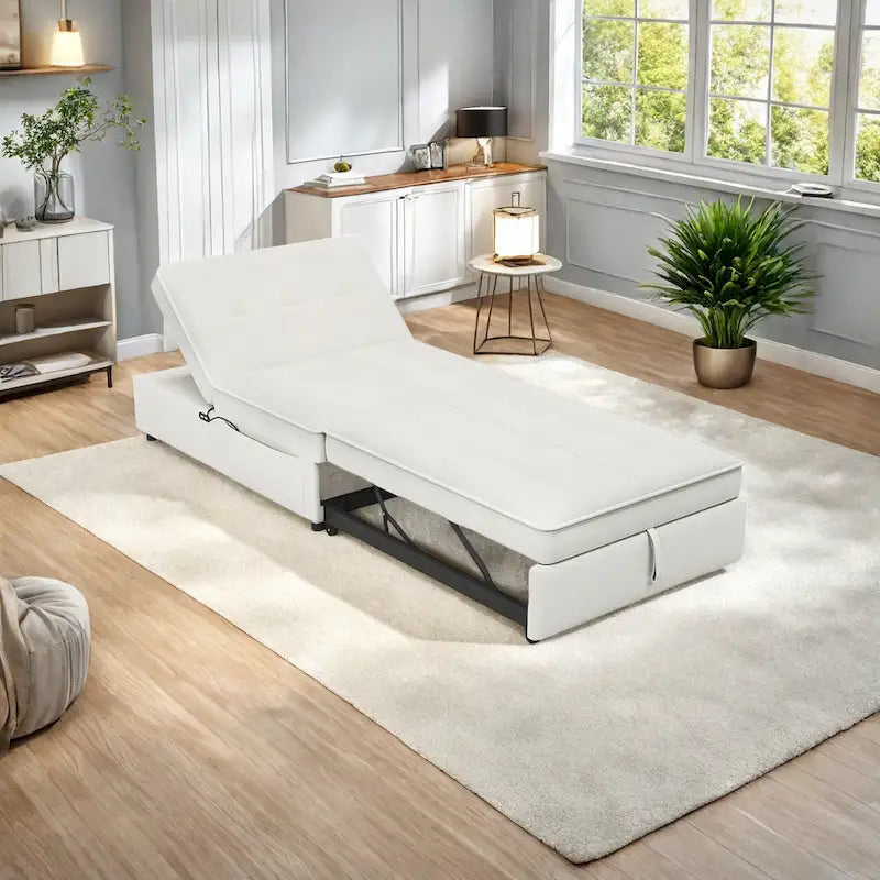 Dark Blue / White / Teal Linen 4-in-1 Convertible Sofa Bed – 3-Seater