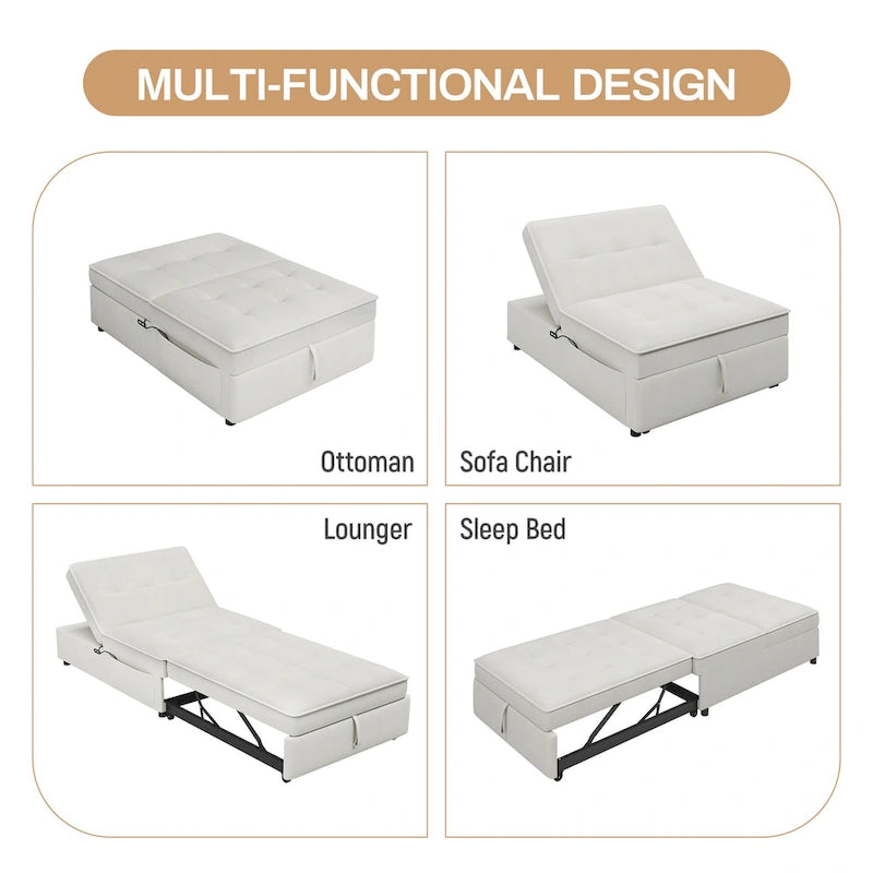 Dark Blue / White / Teal Linen 4-in-1 Convertible Sofa Bed – 3-Seater