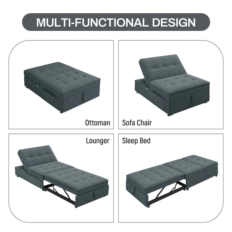 Dark Blue / White / Teal Linen 4-in-1 Convertible Sofa Bed – 3-Seater