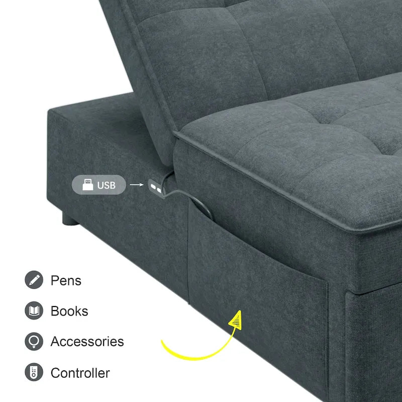 Dark Blue / White / Teal Linen 4-in-1 Convertible Sofa Bed – 3-Seater