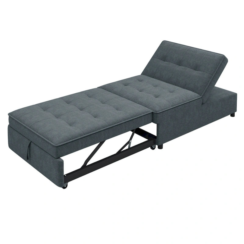 Dark Blue / White / Teal Linen 4-in-1 Convertible Sofa Bed – 3-Seater