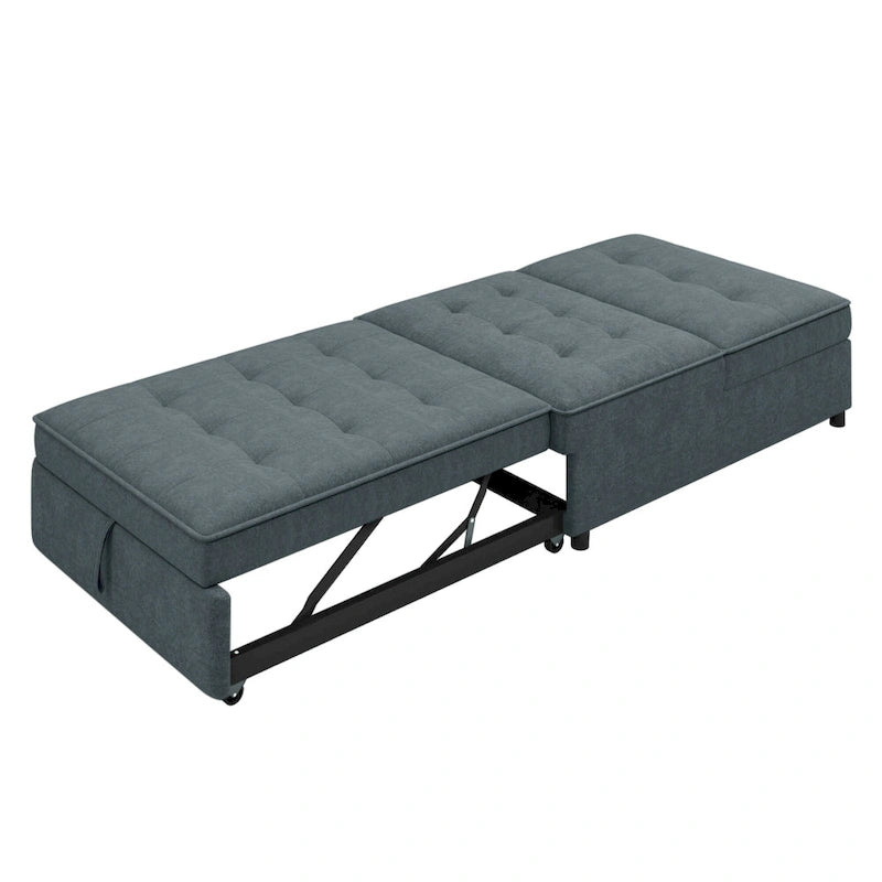 Dark Blue / White / Teal Linen 4-in-1 Convertible Sofa Bed – 3-Seater