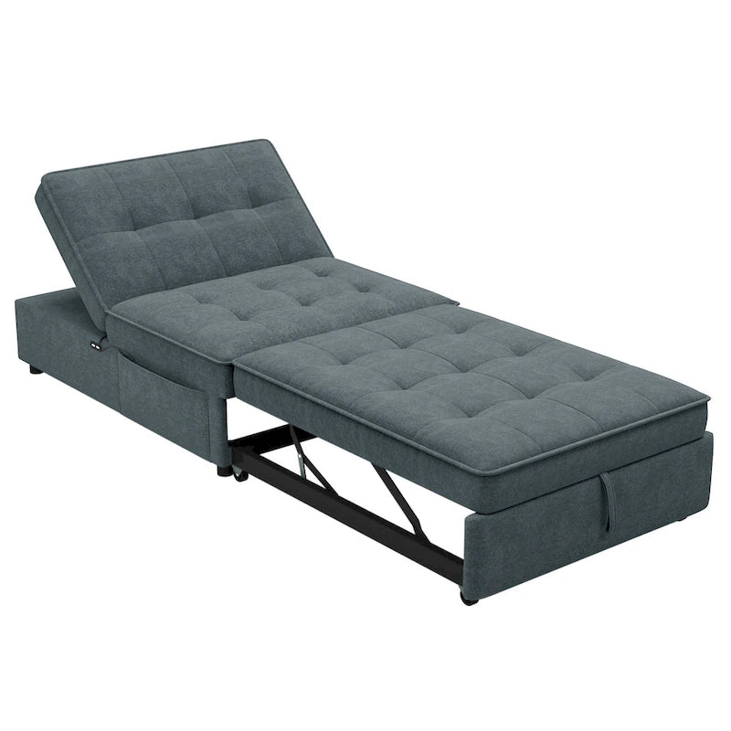 Dark Blue / White / Teal Linen 4-in-1 Convertible Sofa Bed – 3-Seater