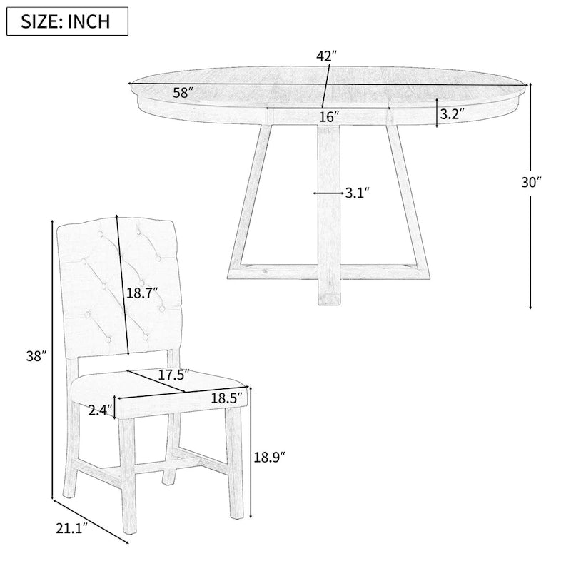 Natural / Walnut Round Extendable Dining Table Set, 5-Piece for 4