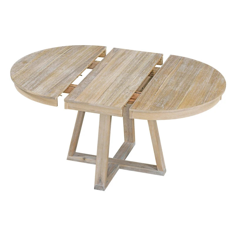 Natural / Walnut Round Extendable Dining Table Set, 5-Piece for 4
