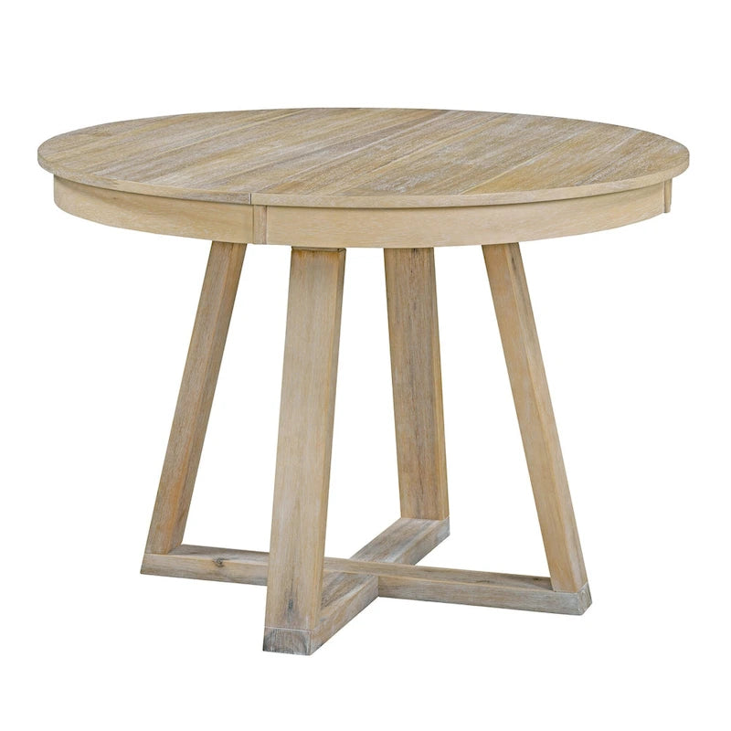 Natural / Walnut Round Extendable Dining Table Set, 5-Piece for 4