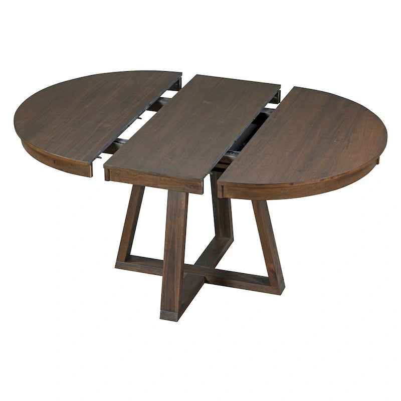 Natural / Walnut Round Extendable Dining Table Set, 5-Piece for 4