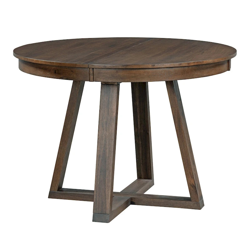 Natural / Walnut Round Extendable Dining Table Set, 5-Piece for 4