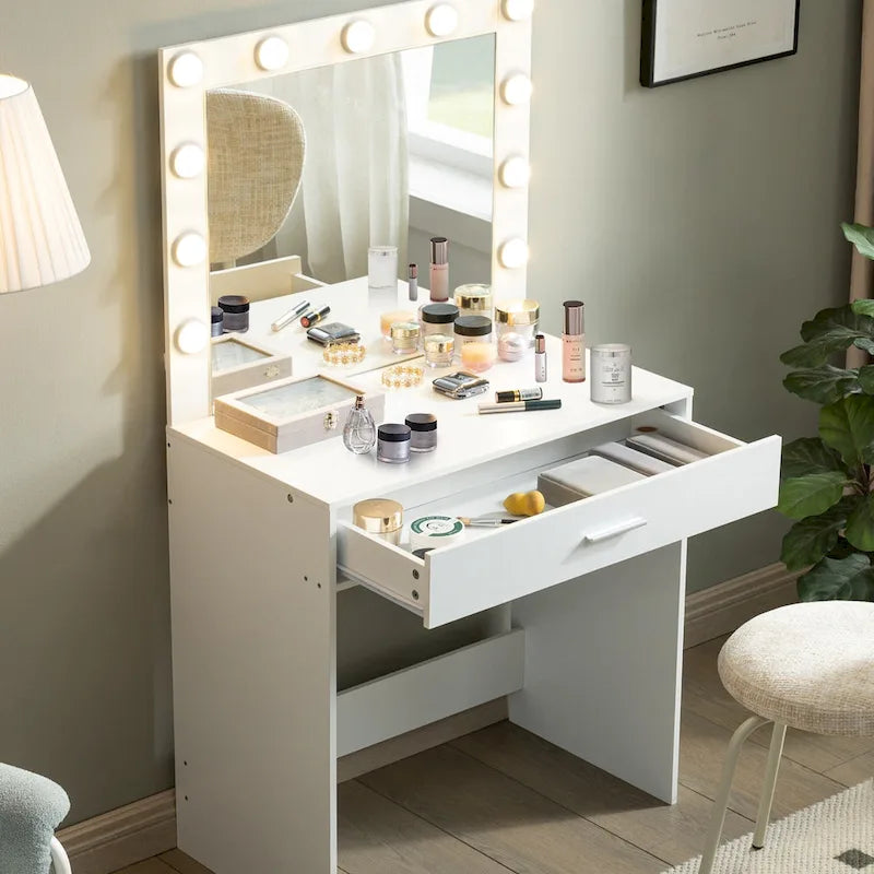 Pink / White / Black Vanity Makeup Table with LED Lighting – 1 Person