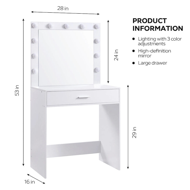 Pink / White / Black Vanity Makeup Table with LED Lighting – 1 Person