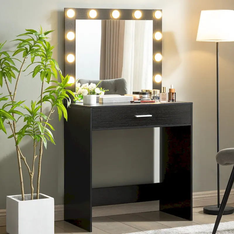 Pink / White / Black Vanity Makeup Table with LED Lighting – 1 Person