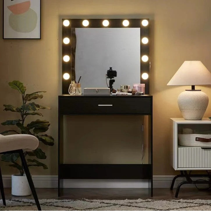 Pink / White / Black Vanity Makeup Table with LED Lighting – 1 Person