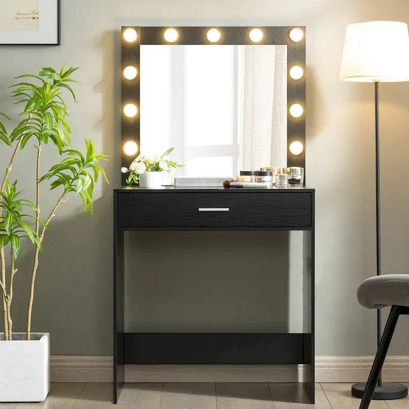 Pink / White / Black Vanity Makeup Table with LED Lighting – 1 Person