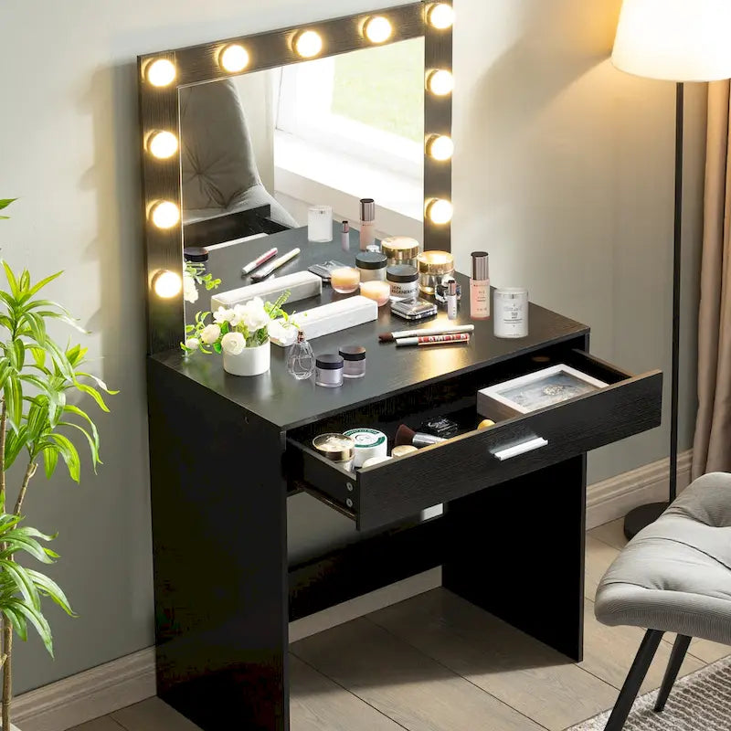 Pink / White / Black Vanity Makeup Table with LED Lighting – 1 Person