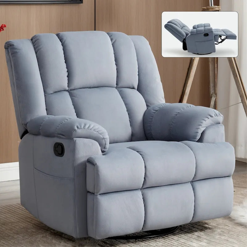 Blue / Green / Beige Oversized Swivel Rocking Recliner Chair, Single Seat, Fabric Upholstery