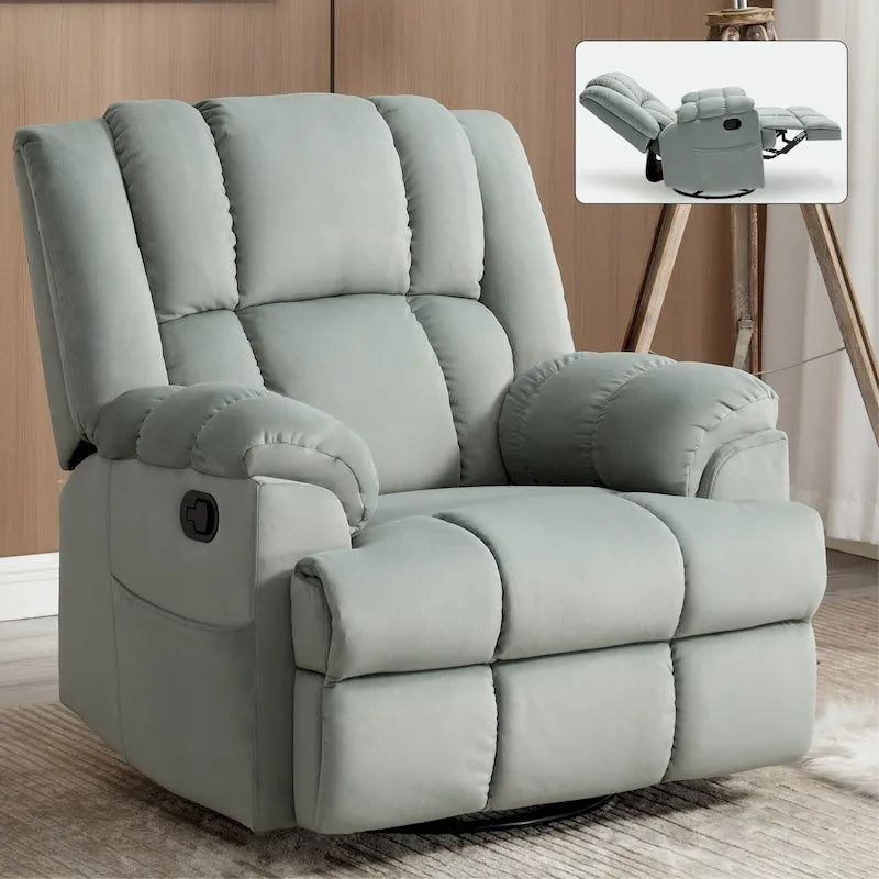 Blue / Green / Beige Oversized Swivel Rocking Recliner Chair, Single Seat, Fabric Upholstery