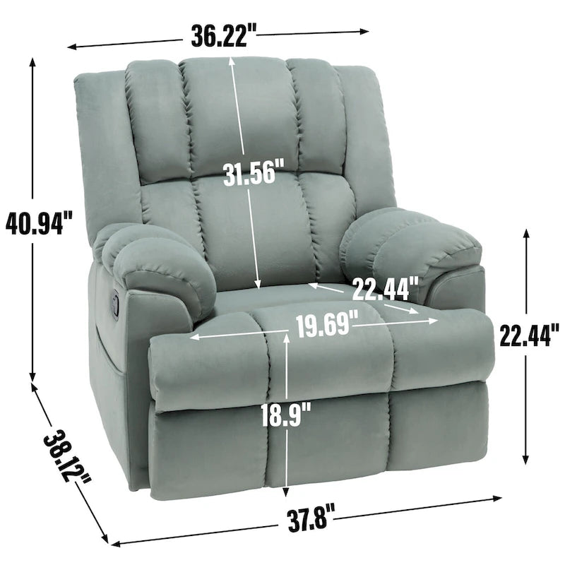 Blue / Green / Beige Oversized Swivel Rocking Recliner Chair, Single Seat, Fabric Upholstery