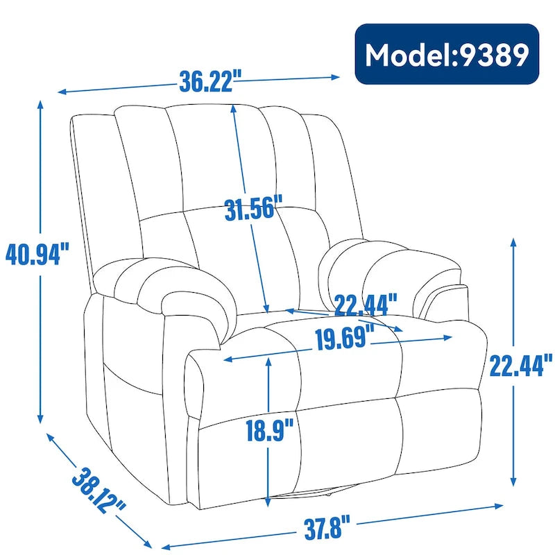 Blue / Green / Beige Oversized Swivel Rocking Recliner Chair, Single Seat, Fabric Upholstery