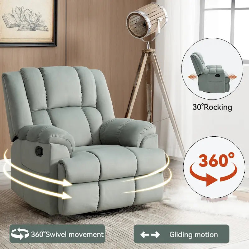 Blue / Green / Beige Oversized Swivel Rocking Recliner Chair, Single Seat, Fabric Upholstery