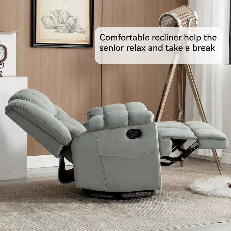 Blue / Green / Beige Oversized Swivel Rocking Recliner Chair, Single Seat, Fabric Upholstery