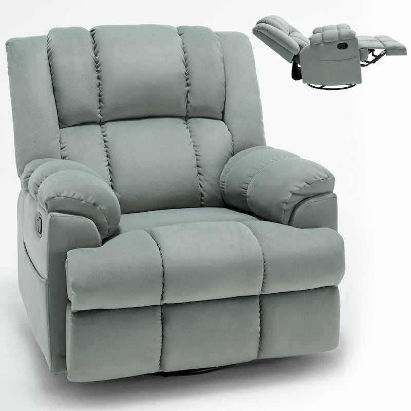 Blue / Green / Beige Oversized Swivel Rocking Recliner Chair, Single Seat, Fabric Upholstery