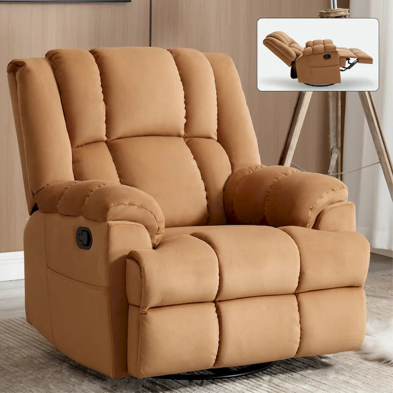 Blue / Green / Beige Oversized Swivel Rocking Recliner Chair, Single Seat, Fabric Upholstery