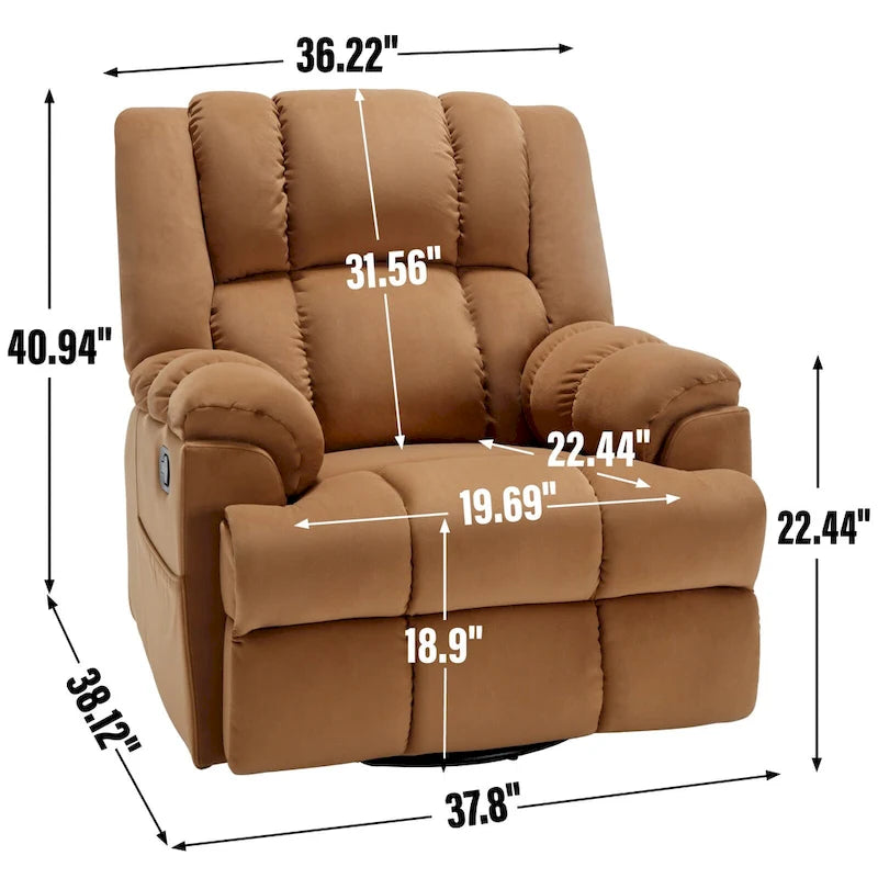 Blue / Green / Beige Oversized Swivel Rocking Recliner Chair, Single Seat, Fabric Upholstery