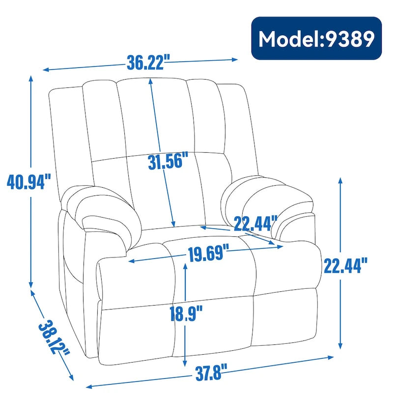 Blue / Green / Beige Oversized Swivel Rocking Recliner Chair, Single Seat, Fabric Upholstery