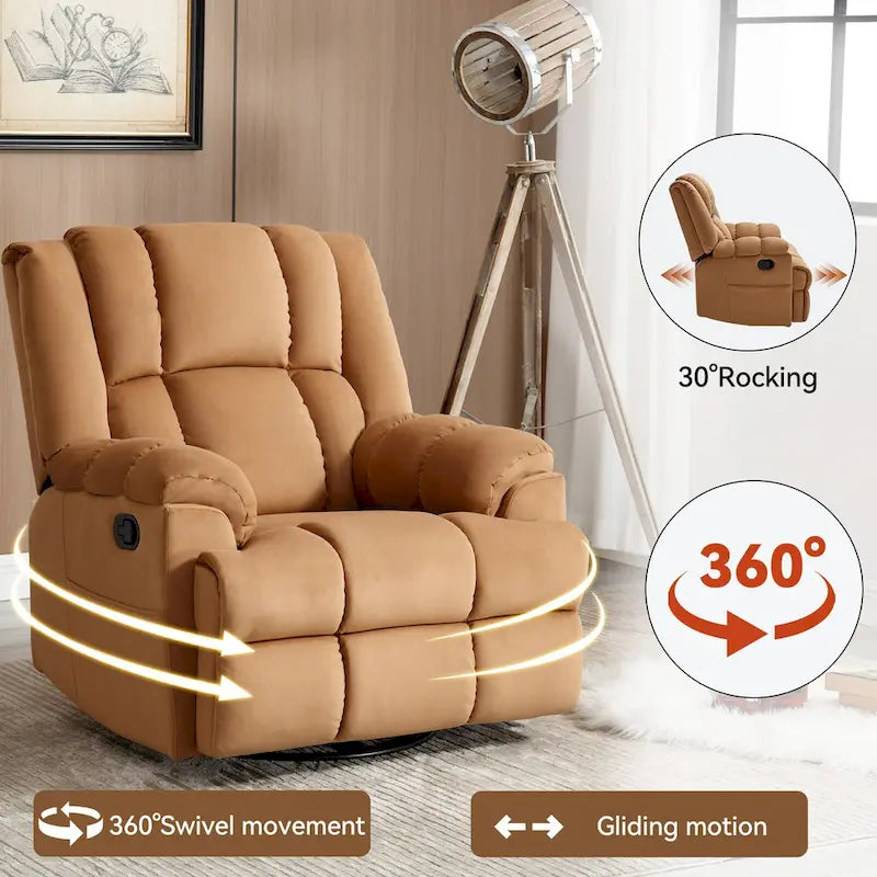 Blue / Green / Beige Oversized Swivel Rocking Recliner Chair, Single Seat, Fabric Upholstery