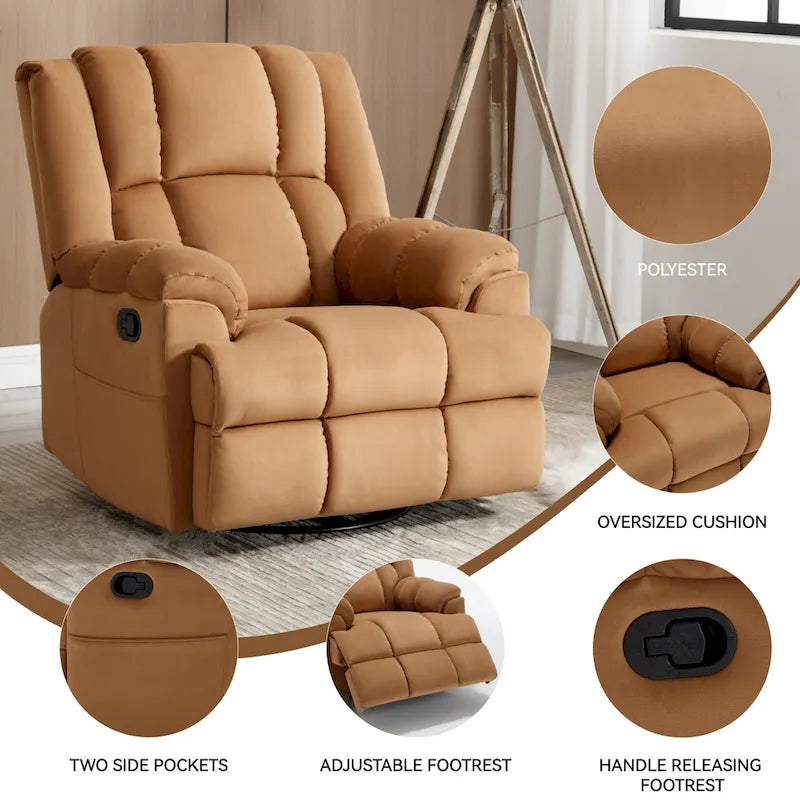 Blue / Green / Beige Oversized Swivel Rocking Recliner Chair, Single Seat, Fabric Upholstery