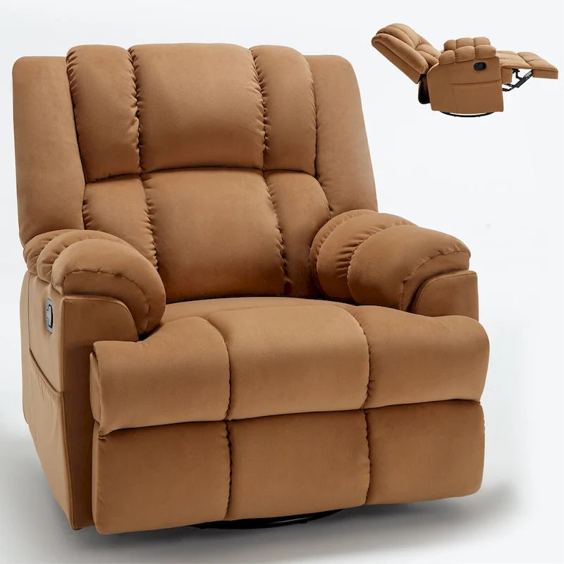 Blue / Green / Beige Oversized Swivel Rocking Recliner Chair, Single Seat, Fabric Upholstery