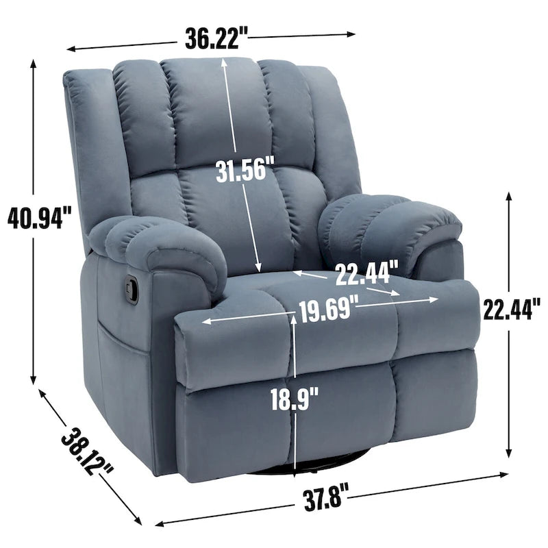 Blue / Green / Beige Oversized Swivel Rocking Recliner Chair, Single Seat, Fabric Upholstery