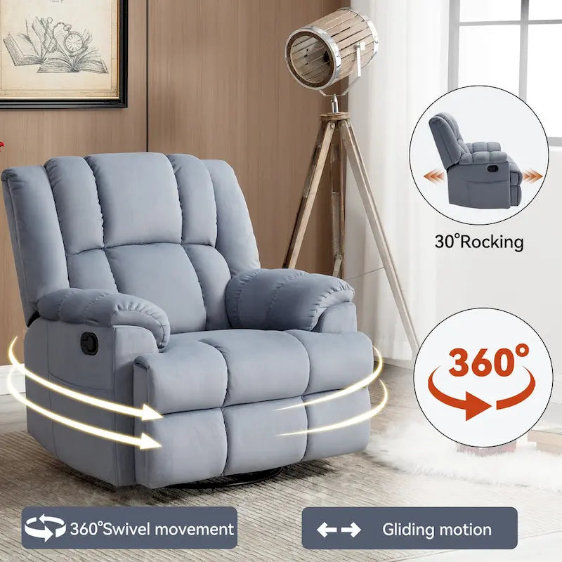 Blue / Green / Beige Oversized Swivel Rocking Recliner Chair, Single Seat, Fabric Upholstery