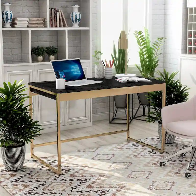 Black / White Modern 48" Computer Desk with Drawers & Charging Ports – 1 Person