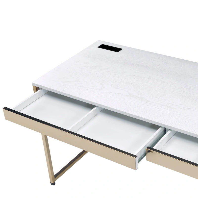 Black / White Modern 48" Computer Desk with Drawers & Charging Ports – 1 Person