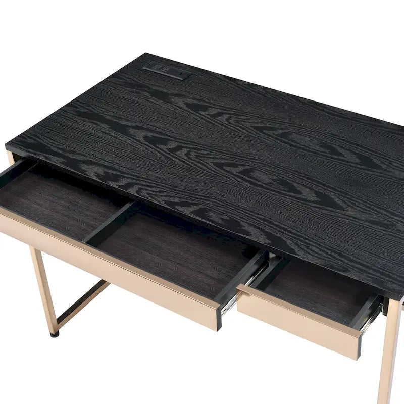 Black / White Modern 48" Computer Desk with Drawers & Charging Ports – 1 Person