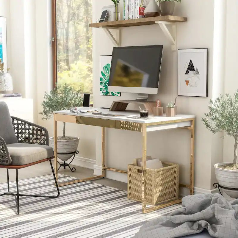 Black / White Modern 48" Computer Desk with Drawers & Charging Ports – 1 Person