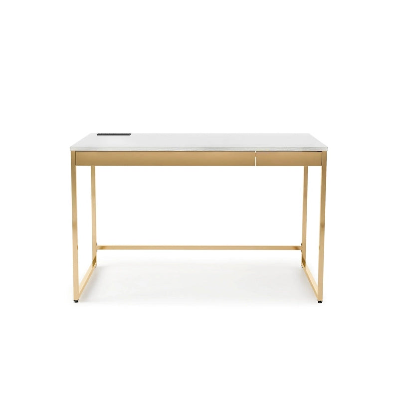 Black / White Modern 48" Computer Desk with Drawers & Charging Ports – 1 Person