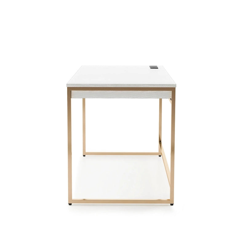 Black / White Modern 48" Computer Desk with Drawers & Charging Ports – 1 Person