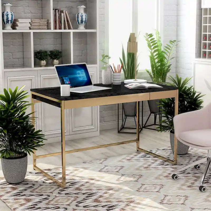 Black / White Modern 48" Computer Desk with Drawers & Charging Ports – 1 Person
