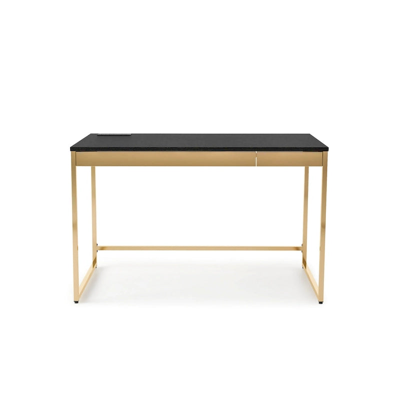 Black / White Modern 48" Computer Desk with Drawers & Charging Ports – 1 Person