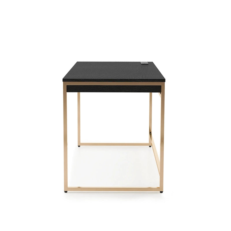 Black / White Modern 48" Computer Desk with Drawers & Charging Ports – 1 Person