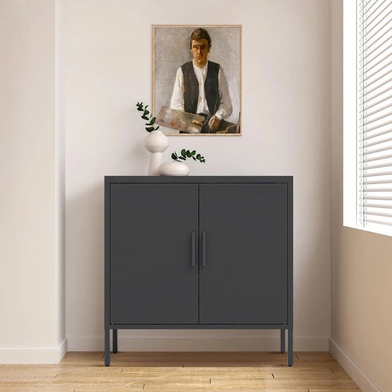 Black Steel Lockable Storage Cabinet – Legal Size, 2-Shelf