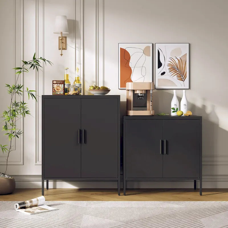 Black Steel Lockable Storage Cabinet – Legal Size, 2-Shelf