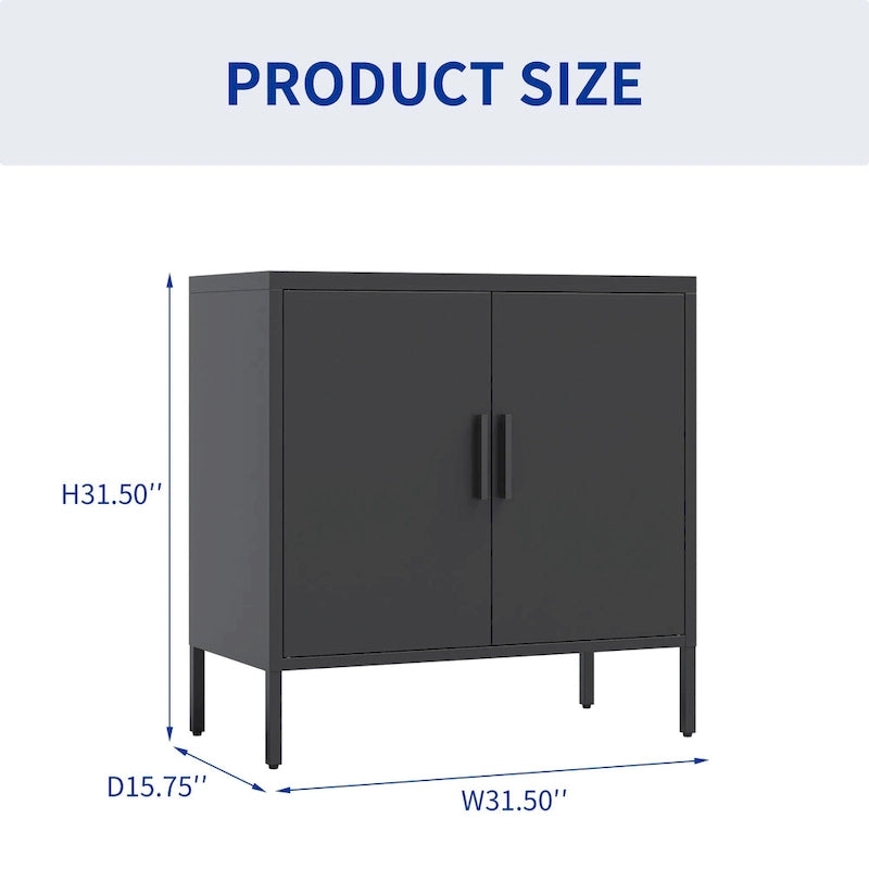 Black Steel Lockable Storage Cabinet – Legal Size, 2-Shelf