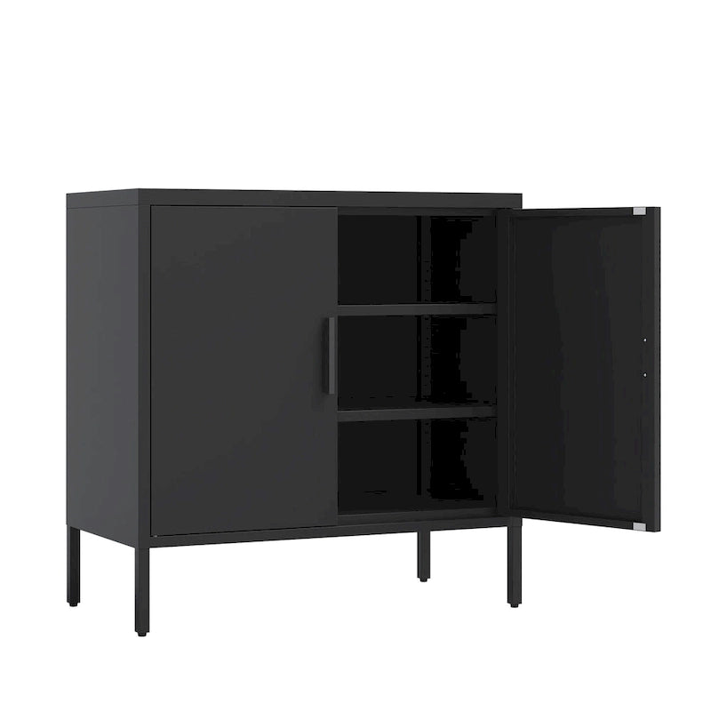 Black Steel Lockable Storage Cabinet – Legal Size, 2-Shelf