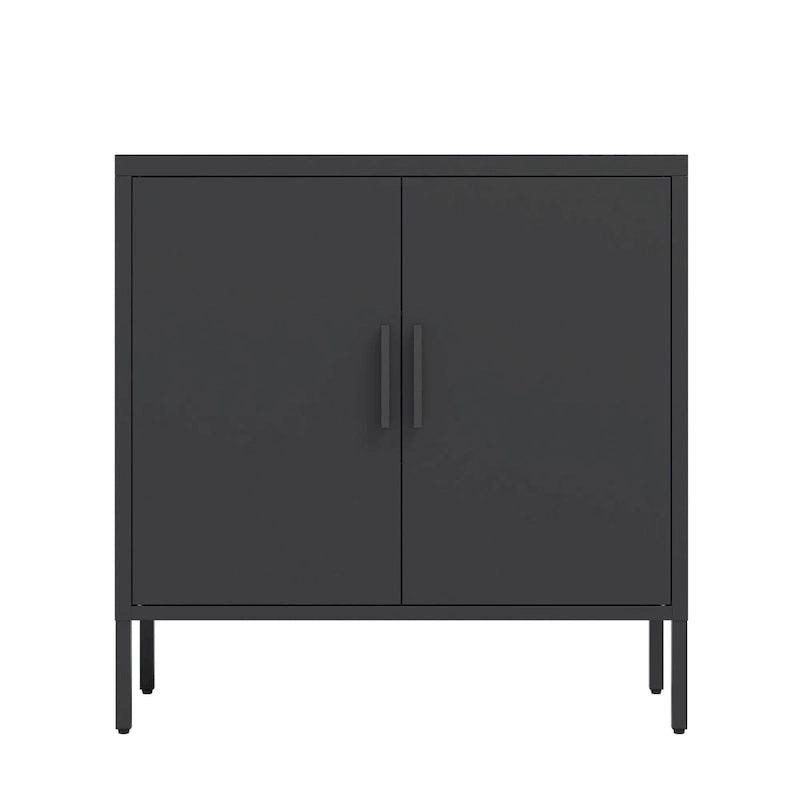 Black Steel Lockable Storage Cabinet – Legal Size, 2-Shelf