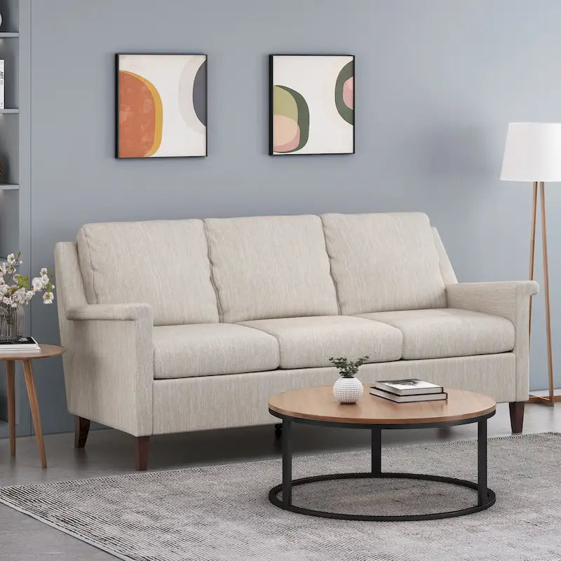 Beige / Charcoal / Light Blush Modern 3-Seat Fabric Sofa