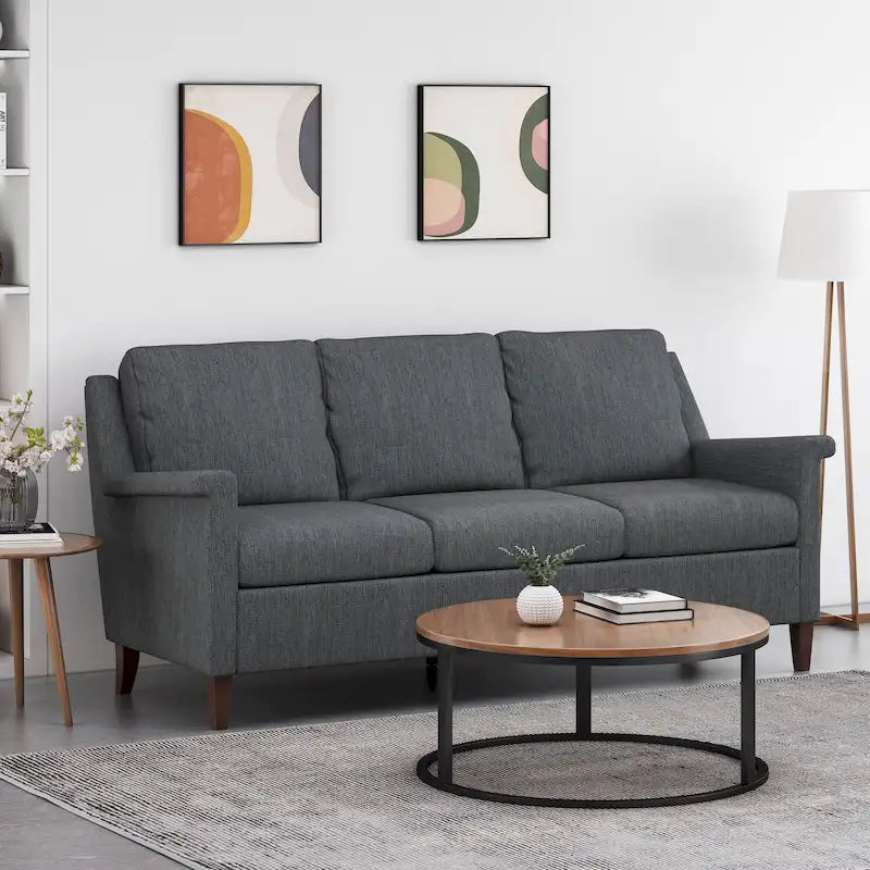 Beige / Charcoal / Light Blush Modern 3-Seat Fabric Sofa
