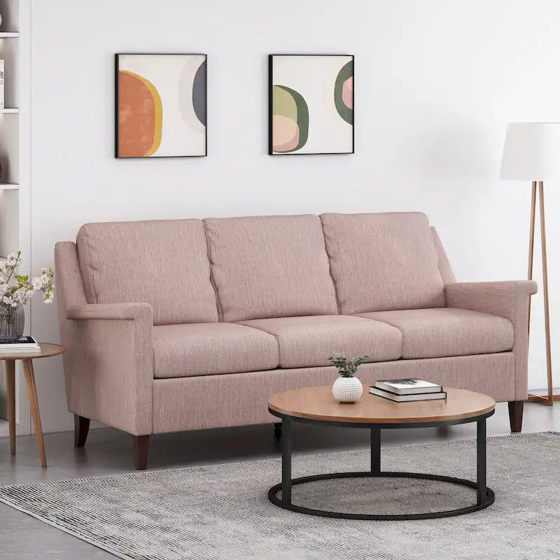 Beige / Charcoal / Light Blush Modern 3-Seat Fabric Sofa